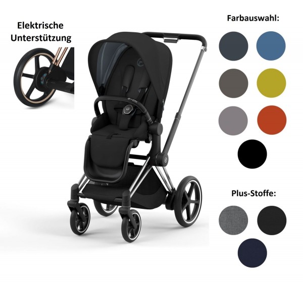 CYBEX ePriam Set-Angebot Elektro-Kinderwagen Rahmen in Chrome Black inklusive Sportsitz